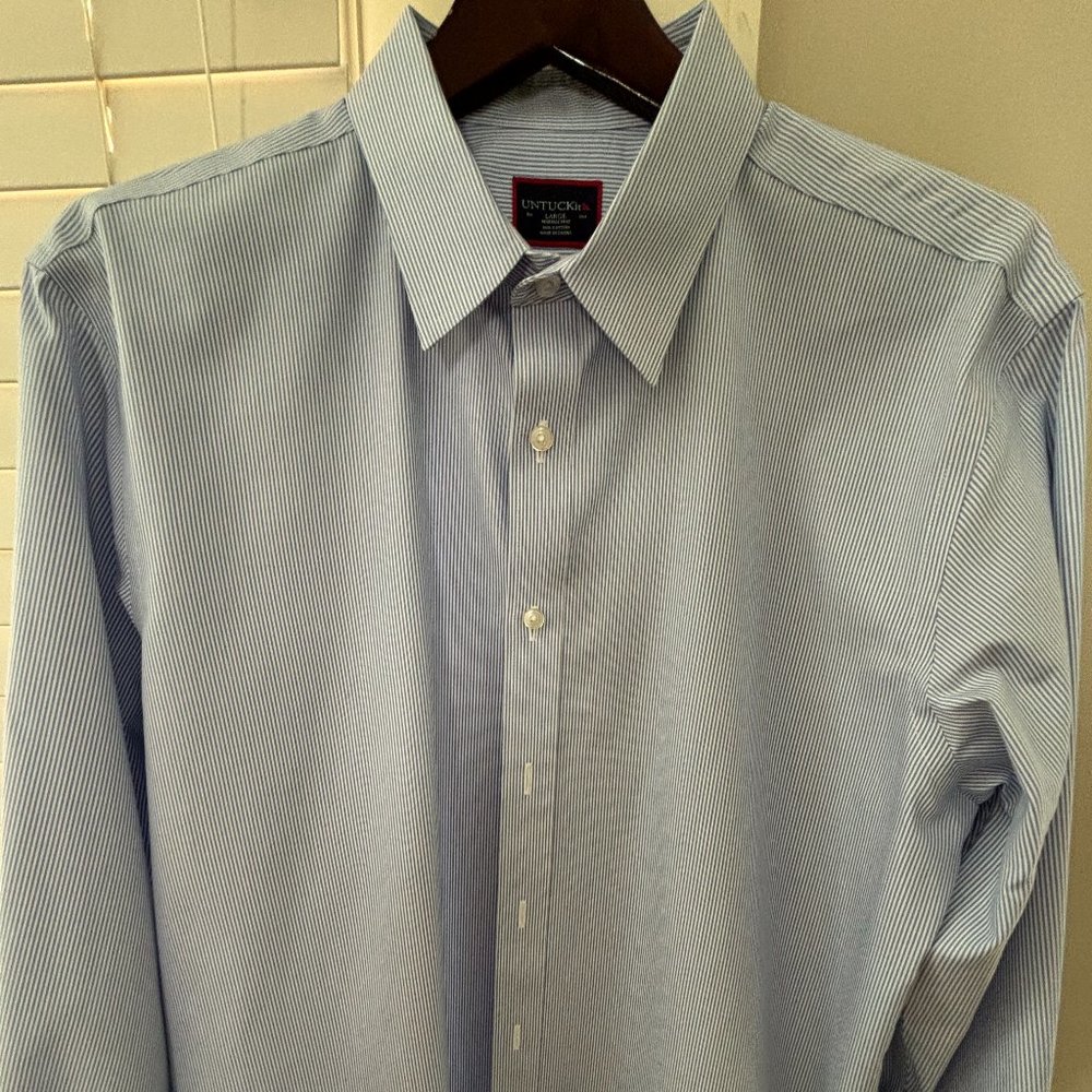 100% Wrinkle Free Cotton Dress/Casual Bordeaux Blue Thin Stripe Shirt